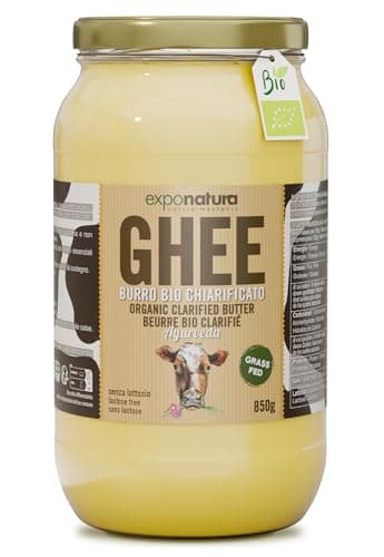 Ghee Bio - beurre clarifié selon l'ancienne recette ayurvédique - uniquement à partir du lait de vaches au pâturage - extrêmement digestible sans lactose - Exponatura (850 g, Ghee)