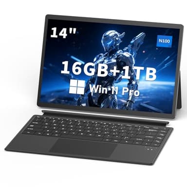 FUNYET Ordinateur Portable 2 en 1 Laptop, système Win 11 14 Pouces,PC Portable processeur N100, 16 Go de RAM + 1 to de SSD, Clavier rétroéclairé, écran Tactile et Port Type C，Notebook 2in1 Tablette