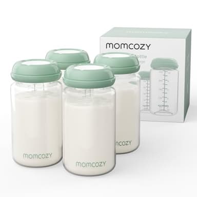 Momcozy Biberons de Stockage Lait Maternel (Lot de 4) 丨Biberon Ergonomique 300ml丨Conservation Réfrigérateur/Congélateur丨Sans BPA丨Compatible Refroidisseurs Momcozy