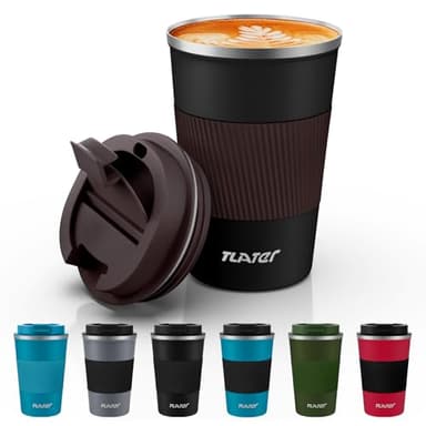 Tlater Tasse à café isotherme de voyage de 380 ml avec couvercles étanches – Tasse à café de voyage à double paroi sous vide en acier inoxydable pour boissons chaudes et froides