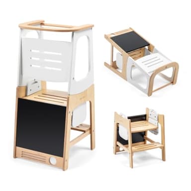 Maxi-Cosi Toucan 3-en-1 tour d'observation enfant, tour Montessori en bois 1,5-99 ans, 10-150 kg, 3 hauteurs, se transforme en table et en chaise, Bois Certifié FSC 100%, Natural Wood