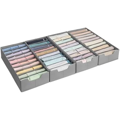 SONGMICS Lot de 4 Organiseurs de Tiroirs à Sous-vêtements, pour Commodes IKEA PAX, avec Séparateurs, Pliables, 50 x 22 x 10 cm, pour Chaussettes, Cravates, Gris Tourterelle RUS015G01