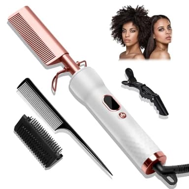 Peigne Cheveux Afro 3 en 1, Peigne Chauffant Avec Écran LCD, Peigne Electrique 120-230℃, Brosse Lissante Cheveux Crepus, Peigne Lisseur Barbe Homme, Peigne à Lisser Hot Comb PTC Chauffage Rapide