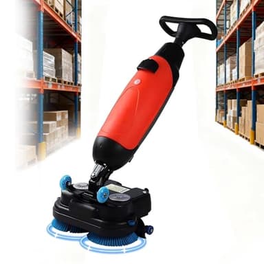 Autolaveuse Commerciale Compacte 17", Laveuse Sécheuse Électrique 3-en-1 Poussée à la Main, Réservoir Double, Batterie 80 min, Pour Carrelage, Parquet, Hôtels et Espaces Commerciaux(Red)
