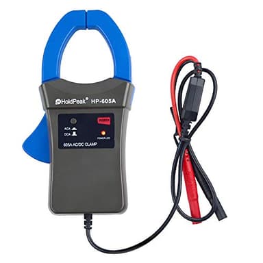 HP-605A Adaptateur Pince Ampèremètre pour Courant Continu/Alternatif 600A DC/AC avec Sondes de Test, Indication d'alimentation LED, Batterie Incluse.