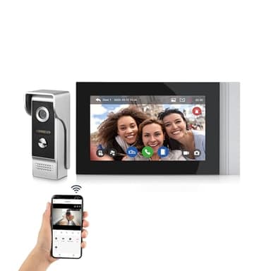 AOAMZ WiFi Tuya Interphone Vidéo pour Accueil Vidéo Sonnette Visiophone Système, 7" Moniteur écran Tactile,1080P HD Sonnette de Caméra Extérieure Filaire Vision Nocturne, Maisons/Bureaux/Villas
