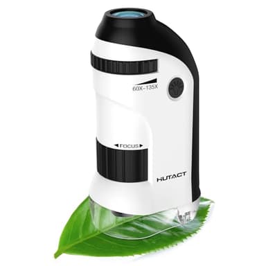 HUTACT Microscope Enfant de Poche avec Jeu de Lamelles : 60x-135x Mini Microscope LED Portable Cadeau Educatif pour Enfants Etudiants Adultes Observation Microbiologique