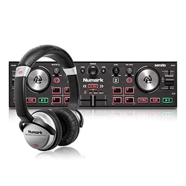 Numark DJ2GO2 Touch et HF125 – Contrôleur DJ USB 2 Decks Compact pour Serato DJ avec Table de Mixage DJ, Carte son Intégrées et Casque Audio DJ Inclus