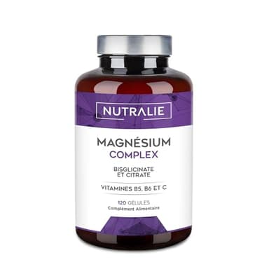Magnésium Bisglycinate + Citrate - 2145mg - Vitamine B5 B6 C - Fatigue - Citrate de Magnésium et Magnesium Bisglycinate - 120 Gélules Végétalien Nutralie