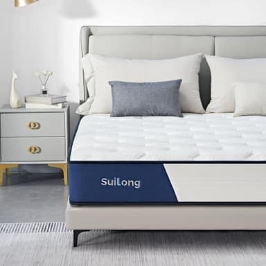 SuiLong Matelas 140x190 25 cm epaisseur Matelas Ressorts Ensachés Mousse à Mémoire de Forme,5 Zones, Fermeté Moyenne et Durabilité, Support à Haute résilience, Respirant Matelas à Ressorts(140x190x25)
