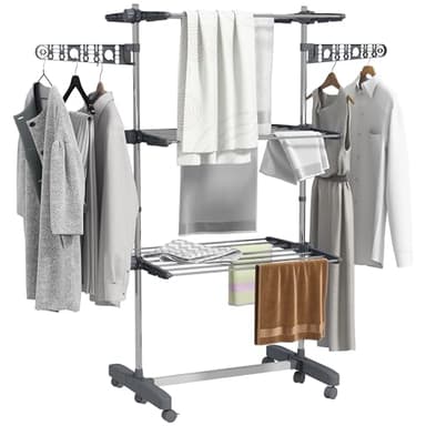 HOMCOM Séchoir à Linge étendoir Pliable Ailes latérales Utilisation intérieure et extérieure 142 x 55 x 152 cm 3 Niveaux Gris