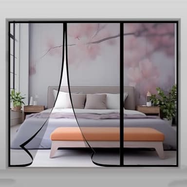 Moustiquaire Porte Fenetre Magnetique 120x220cm Porte Coulissante, d'entrée, Battante,Enroulable, Caravane, Balcon, Camping Car Noir