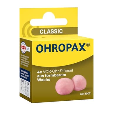 OHROPAX Bouchons d'oreille classiques – Bouchons d'oreille pour protéger contre le bruit, l'humidité et le vent – En cire malléable douce – Confortables et adaptés à toutes les oreilles – Valeur