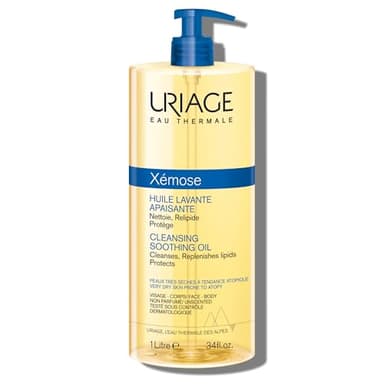 Uriage Xemose Huile Lavante peau sèche à tendance atopique I Nettoie et apaise les démangeaisons. Gel-en-Huile moussant, nourrissant I Visage & Corps I Non parfumée, Sans savon I pH physiologique