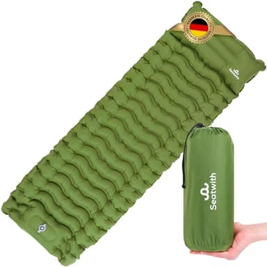 SEATWITH Matelas Camping autogonflant 200 x 70cm avec Oreiller intégré - Matelas Gonflable 1 Place autogonflant avec Pompe à Pied, Ultra léger et étanche