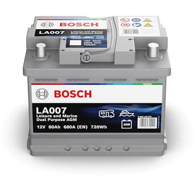 Bosch LA007 - Batterie à décharge lente et de démarrage - 60 Ah 680 A 12 V - Technologie AGM - adaptée aux usages nautiques et de loisirs (camping-car, caravaning, marine…)