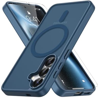 Vansdon Magnétique Coque pour Samsung Galaxy S24/S25 5G avec 1 Verre Trempé, Compatible avec MagSafe, Protection Contre Les Chutes de qualité Militaire, Coque Mat Translucide Fine Antichoc-Bleu