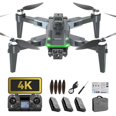 Drone avec Caméra 4K HYTOBP S166 - GPS Professionnel à 3 Caméras, Moteur sans Balais, Retour Auto & Suivez-moi, Léger <249 g avec 3 Batteries(noir)