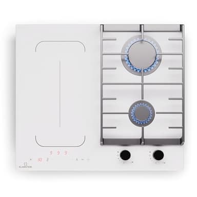 Klarstein MultiChef 4 Plaque Induction Et Gaz - 4 Zones, 2 Gaz & 2 Induction, Flexzone, Stop&Go, Minuterie, Blanc, 7Kw, Plaque De Cuisson Encastrable