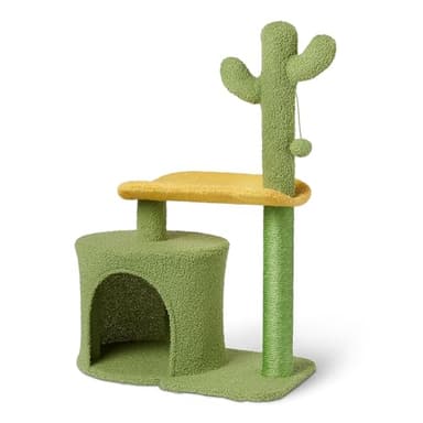 Amazon Basics Arbre à Chat en Forme de Cactus pour Chats et Chatons d’Intérieur, Griffoir avec Perchoir Incurvé et Niche Confortable, Balle Suspendue Interactive, Hauteur 77,9cm, Vert
