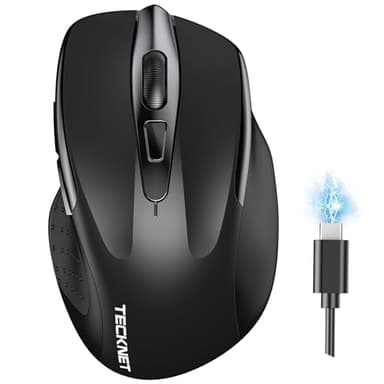 TECKNET Souris Bluetooth,Souris sans Fil Rechargeable Silencieuse 3 Modes (BT5.0/3.0+2.4G) 4800 DPI Souris Ergonomique pour Ordinateurs,Portables,Mac, PC,Windows,Noir