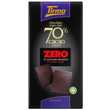 Tirma Zéro Sans Sucre Ajouté Chocolat Noir 125g| Convient aux Diabétiques | 70% de cacao | Keto Convivialité | Vegan | Collation Sans Sucres Ajoutés | Sans Gluten | Ingrédients Naturels