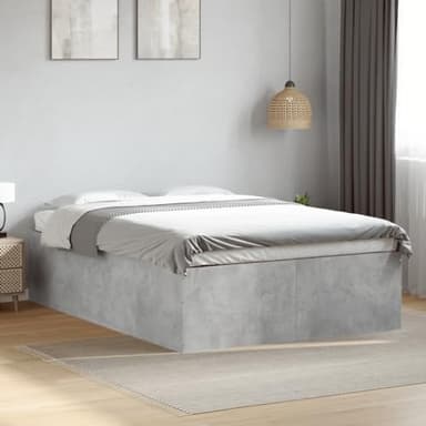 Cadre de Lit 135x190 cm, Gris Béton Moderne en Bois d'Ingénierie Durable avec Lattes de Soutien, Sommier sans Matelas pour Chambre Adulte et Chambre d'Invite, Design Ã‰puré pour Un Meilleur Sommeil
