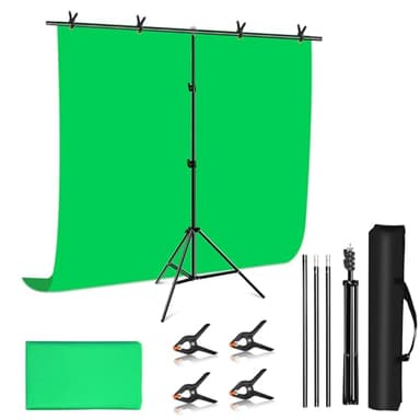 PULUZ Kit de toile de fond vert avec support, 6,5 x 6,15 m, fond vert portable avec sac de transport et pince pour photo et vidéo