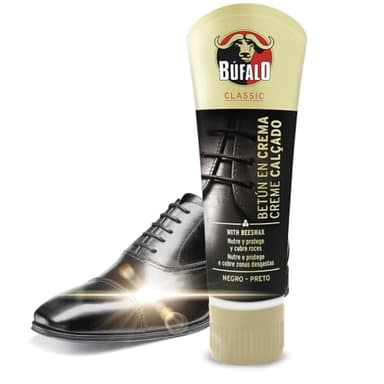 Búfalo Classic - Cirage crème pour chaussures, soin des chaussures, crème de couleur noire qui nourrit, protège et donne de la brillance, optimale pour les peaux lisses - Tube de 50 ml
