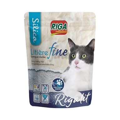 RIGA - Rigalit Fine - Litière Pour Chat - Gel De Silice - Origine Minérale - Hyper Absorbante - Neutralise Odeurs Et Bactéries - Granulométrie Fine Pour Chat Sensible - Durée 1 Mois - 1,6 kg