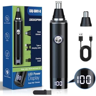 Brigin Tondeuse à poils de nez rechargeable, 2 en 1 pour homme et femme, rechargeable par USB indolore, étanchéité IPX7, épilation du visage, nettoyage facile, lames à double tranchant