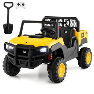 GOPLUS Camion Tracteur Électrique Enfants Caterpillar, Voiture 4x4 Electrique Enfants 2 Places 24V avec Télécommande, Benne Basculante, Démarrage Progressif, pour Filles,Garçons 3-8 Ans