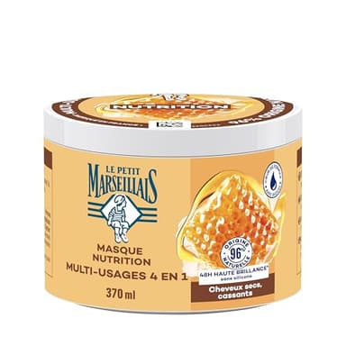 Le Petit Marseillais Masque 4 en 1 Nutrition Miel de Provence et Karité Bio (Pot de 370 Ml) – Masque Capillaire pour Cheveux Secs et Cassants – Soin Cheveux sans Silicone 96% d'Origine Naturelle