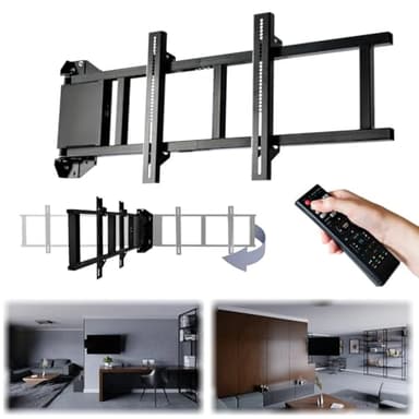 SABAJ Support TV Mural motorisé pivotant 180 à Mouvement Automatique Coulissant pour 40-75" et 40kg, Télécommandé Électrique encastrable télévision pour VESA 600x400 OLED/LED/LCD/Plasma