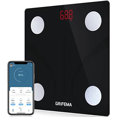 GRIFEMA GA2001, Balance personnelle, Impédancemètre avec Bluetooth, Pour IOS et Android, Balance connectée capable de détecter diverses données corporelles noir