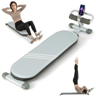 GYMAX Banc Musculation Abdominaux pour Adolescents 14-18 ans, Longueur Régable 120-137cm, avec Porte-Téléphone, Support des Pieds Régable à 3 Niveaux, pour Exercice à Domicile, Fitness (Bleu)