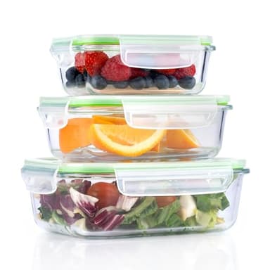 alpina Récipients Alimentaires en Verre - Boîte Rangement 3 Pièces - Lunch Box Convient aux Hermétique Micro Onde, Congélateur, Four et Lave-Vaisselle - 370, 640, 1050 ml