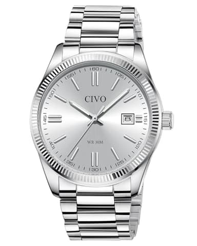 CIVO Montre Homme Acier Argent: Analogique Quartz Business Montre Bracelet Homme Etanche Lumineux - Mode Cadeau Homme