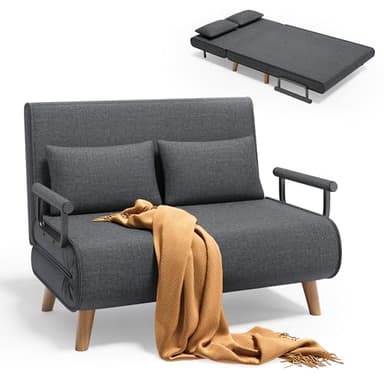 Xbro Canapé Convertible 2 Place, Fauteuil Convertible avec Dossier Réglable en 6 Positions et 2 Coussins, Fauteuil avec Fonction de Sommeil pour Petit Appartement (Gris Foncé)