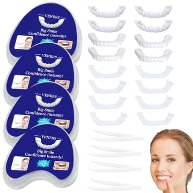4 paires Facette Dentaire a Poser Soi Meme,Prothese Dentaire Amovible,Dentier Provisoire pour Manger,Fausse Dent Naturel a Poser,Dentier Amovible Haut et Bas,Couvre Dent Artificielle