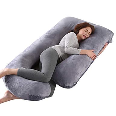 Coussin de Grossesse pour dormir, Coussin d'allaitement,Grand Coussin allaitement en forme de U de maternité avec Housse en Velours remplaçable et Lavable (Gris Foncé-Velours)