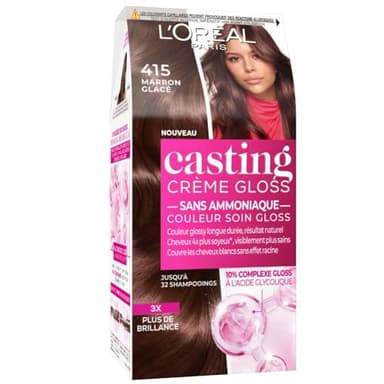L’ORÉAL PARIS - Coloration Cheveux Semi-Permanente Ton sur Ton - Couleur Soin Gloss - Sans Ammoniaque - Casting Crème Gloss - Nuance : Marron Glacé (415)