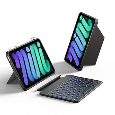 HOU Étui Clavier pour iPad Mini 7/6, 8,3 Pouces, Clavier Folio Bluetooth, Clavier Magnétique Amovible à 150 Degrés, Résistant aux Rayures et aux Chocs, Charge USB-C
