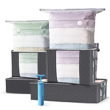 VOUNOT® Lot de 9 Sac de Rangement épais Non-tissé XXL, Grande Capacité 4 housses avec Poignée 4 Sacs Sous Vide et 1 pompe Idéal pour Duvet Couettes et Vetements