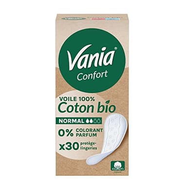 Vania – Protège-slips Confort Voile 100% Coton Bio Normal (boîte de 30) – Protège-lingeries sans parfum et sans colorant – Protection hygiénique respirante pour une sensation naturelle