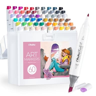 Ohuhu feutres alcool, 60+1 Couleurs feutre à alcool permanent à double pointe, rechargeable, à mélange parfait Pour les artistes et les adultes, coloriage Dessin Animé Bandes Dessinées - Série Kaala