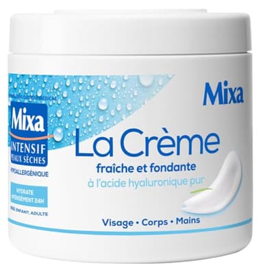 Mixa Intensif Peaux Sèches - La Crème Fraîche et Fondante à l’Acide Hyaluronique Pur - Multi Usages Visage, Corps, Mains, Pieds - Hydratation 24h - Pénétration rapide - Hypoallergénique - 400ml