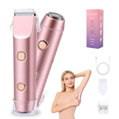 Carehabi 2 en 1 Rasoir Électrique Femme & Tondeuse Bikini - IPX7 Étanche, Rasoir Partie Intime Femme Indolore, Épilateur Visage, USB Rechargeable pour Corps, Maillot, Aisselles & Jambes