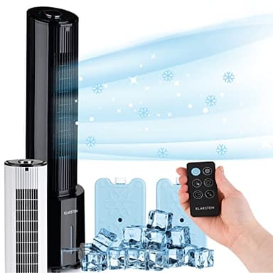 Klarstein Rafraichisseur d'Air 4 en 1, Climatiseur Portable, Humidificateur, Ventilateur, Ioniseur, Climatiseur Mobile Sans Évacuation, Pack Glacons, Réservoir 4L, 45W, Puissant Débit d'Air 400m³/h