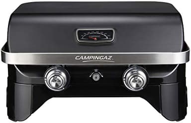 Campingaz Attitude 2100 LX Barbecue gaz de table, transportable, 2 brûleurs acier, puissance 5kW, barbecue gaz de camping avec grille maintien au chaud, thermomètre, grille de cuisson fonte et plancha